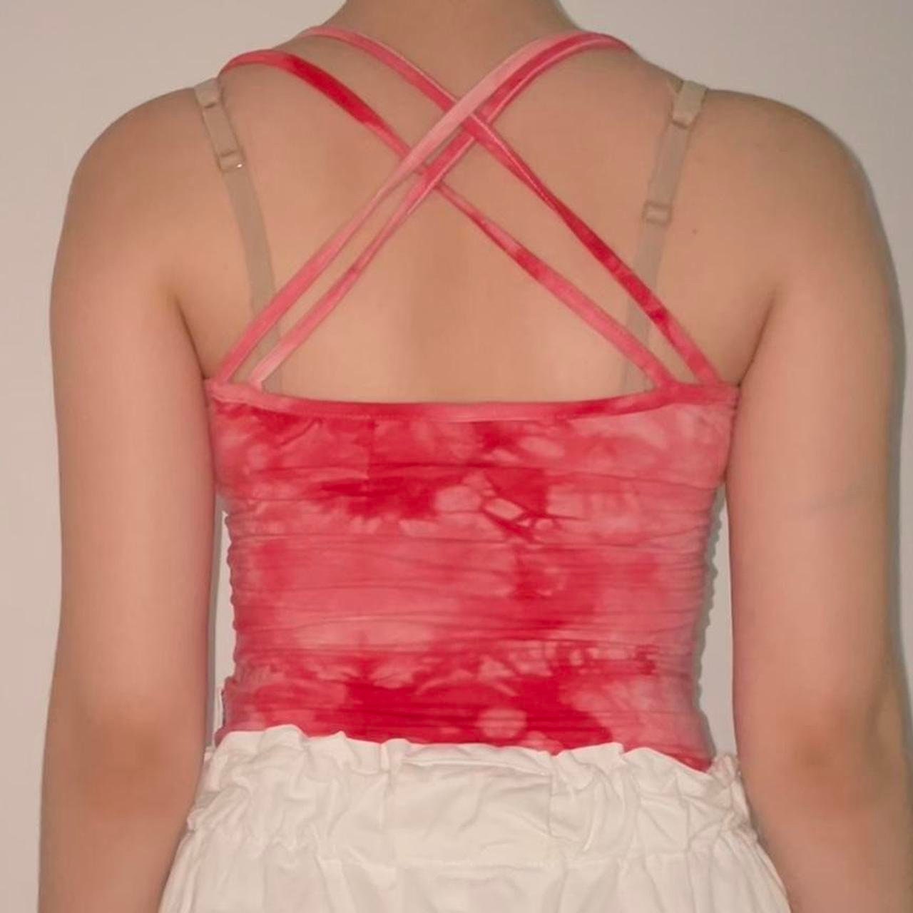 Morgan De Toi top with logo bright pink tie dye crop top with crossed straps on the back