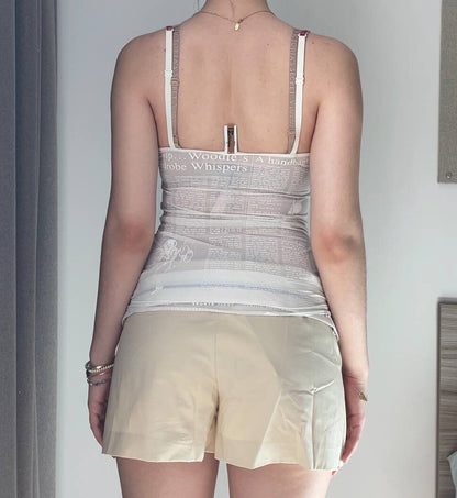 John Galliano top cami rare vintage newspaper design mesh summer fairy vintage y2k coquette mermaid