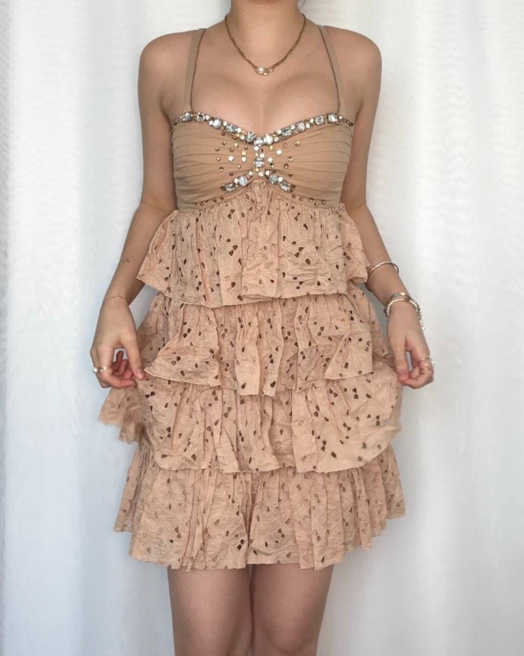 Blumarine dress SS20011 slip fairy ruffled skirt embellished sequins bandage top vintage y2k mermaid core
