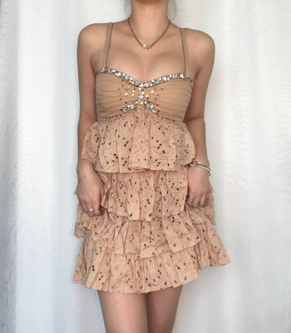Blumarine dress SS20011 slip fairy ruffled skirt embellished sequins bandage top vintage y2k mermaid core