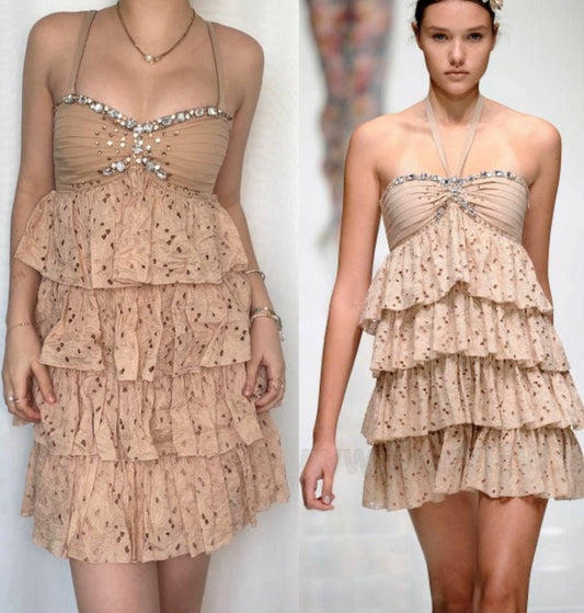 Blumarine dress SS20011 slip fairy ruffled skirt embellished sequins bandage top vintage y2k mermaid core