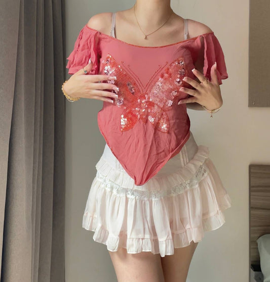 Ted Baker cami top embellished sequins mesh summer fairy vintage y2k coquette mermaid