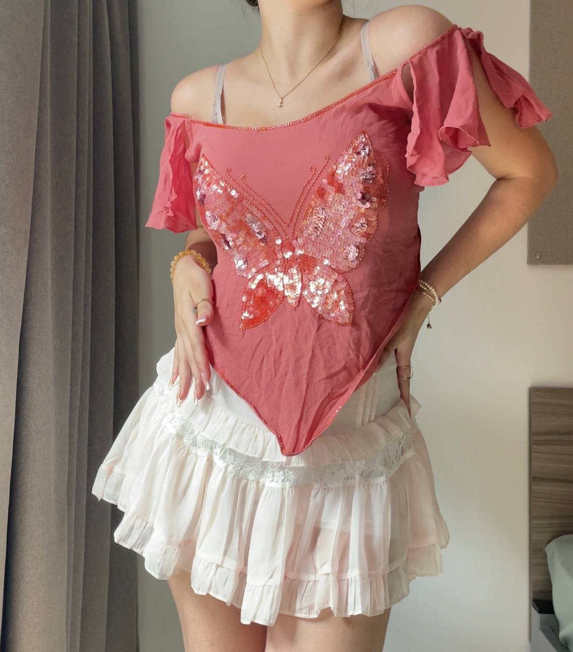 Ted Baker cami top embellished sequins mesh summer fairy vintage y2k coquette mermaid