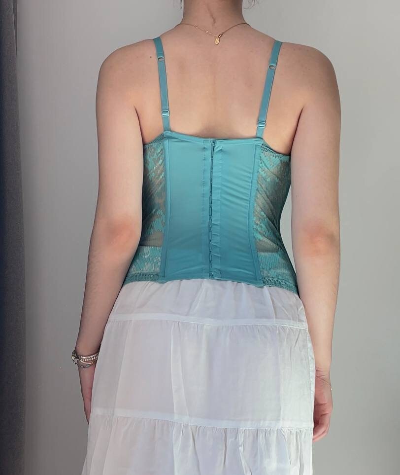 La Perla corset cami top mermaid turquoise embroidered mesh summer fairy vintage y2k coquette mermaid