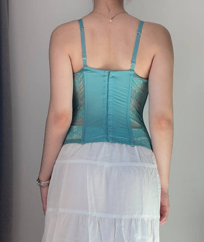 La Perla corset cami top mermaid turquoise embroidered mesh summer fairy vintage y2k coquette mermaid