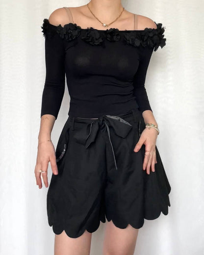 Axes Femme shorts bottom skort skirt black bow ruffled vintage y2k pilates coquette old money