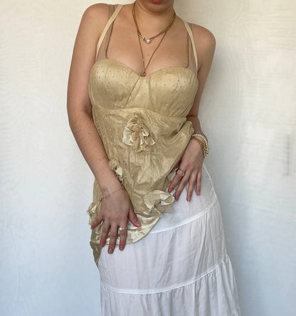 Cami top corset bustier asymmetrical embroidered with flower detailing mesh summer fairy vintage y2k coquette mermaid