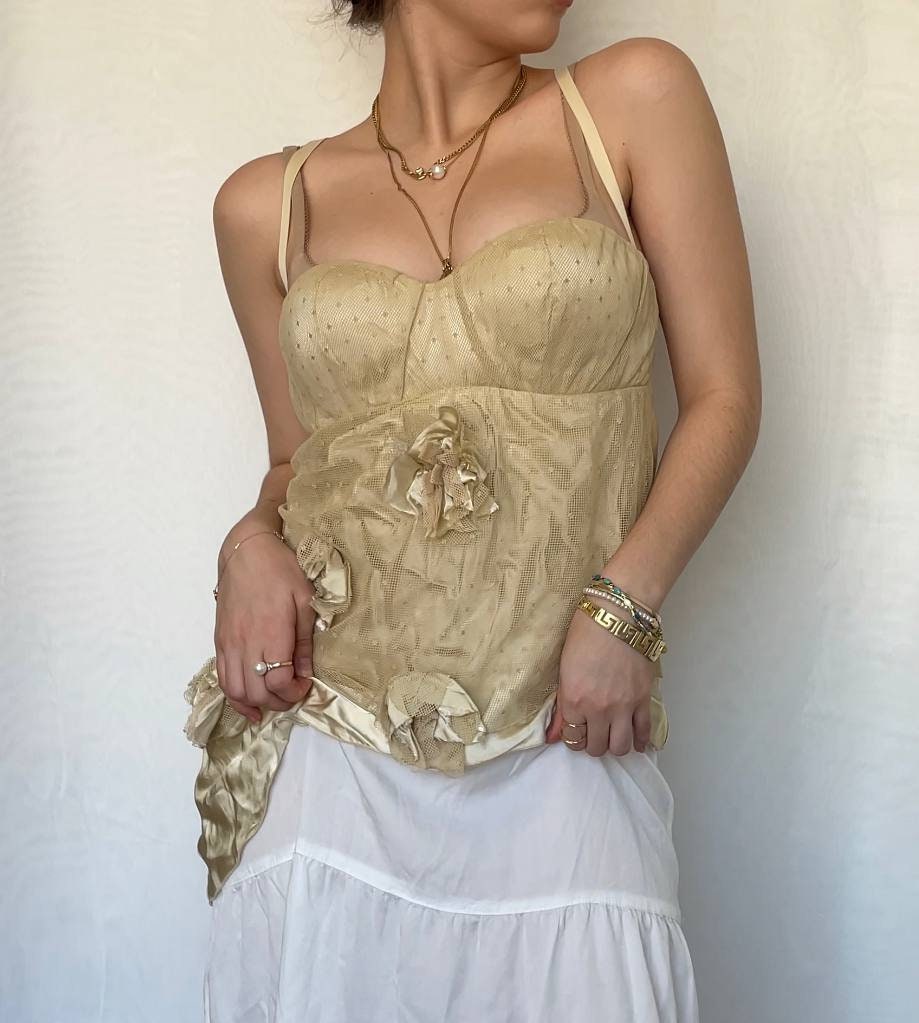 Cami top corset bustier asymmetrical embroidered with flower detailing mesh summer fairy vintage y2k coquette mermaid