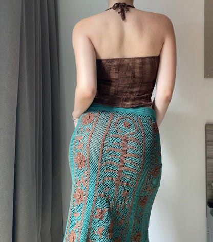 Vintage set coord skirt and tube top crochet mesh summer fairy vintage y2k coquette mermaid
