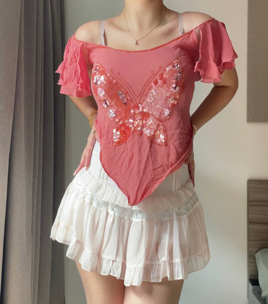 Ted Baker cami top embellished sequins mesh summer fairy vintage y2k coquette mermaid