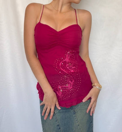 Fairy cami top beaded corset style embellished silk floral vintage designer piece special occasion from 2000s in mermaid y2k style prairie