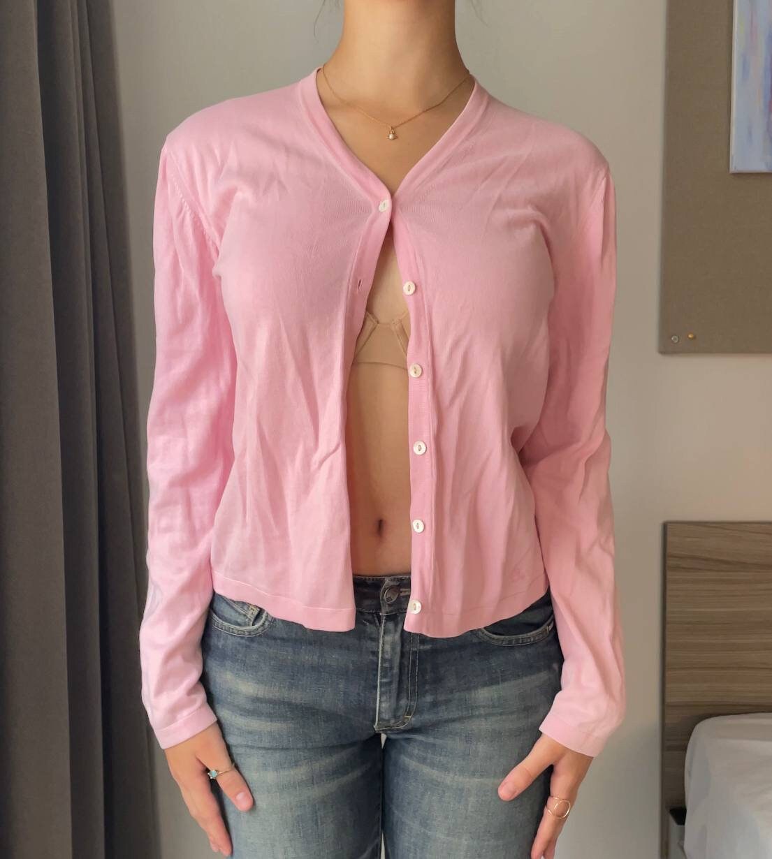 Burberry cardigan sweater jumper button up pink top 2000s y2k preppy longsleeve top prairie vintage