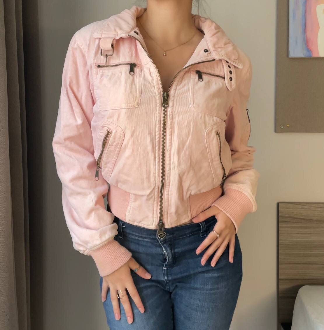 Rampage jacket coat moto jacket biker vintage early 2000s baby pink cargo pockets y2k coquette style old money