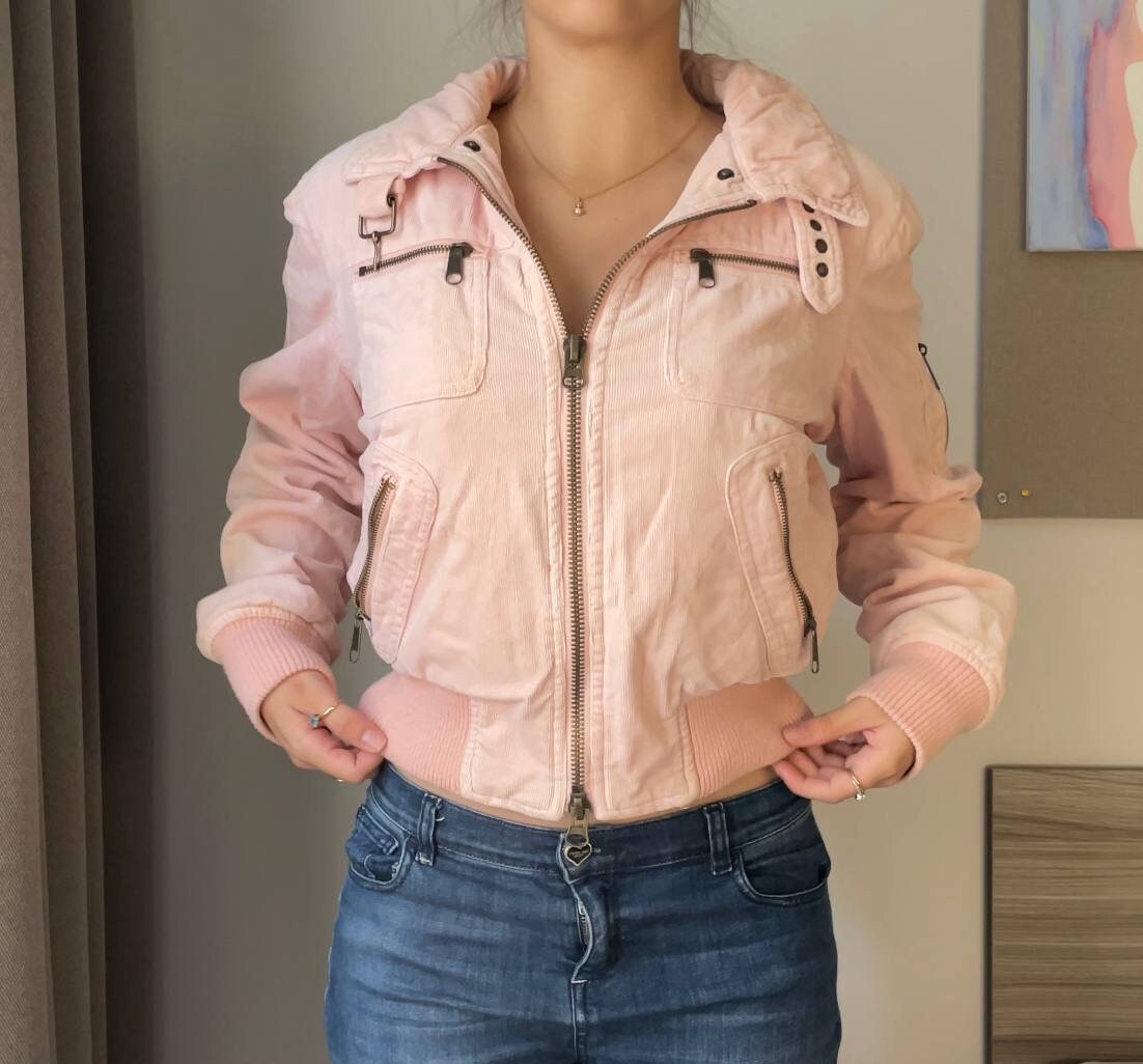 Rampage jacket coat moto jacket biker vintage early 2000s baby pink cargo pockets y2k coquette style old money