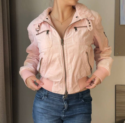 Rampage jacket coat moto jacket biker vintage early 2000s baby pink cargo pockets y2k coquette style old money