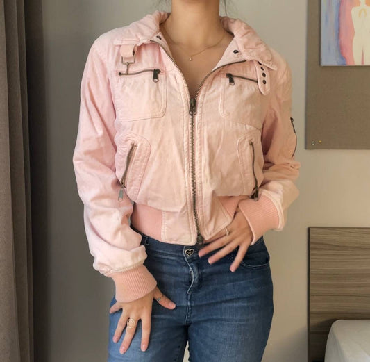 Rampage jacket coat moto jacket biker vintage early 2000s baby pink cargo pockets y2k coquette style old money