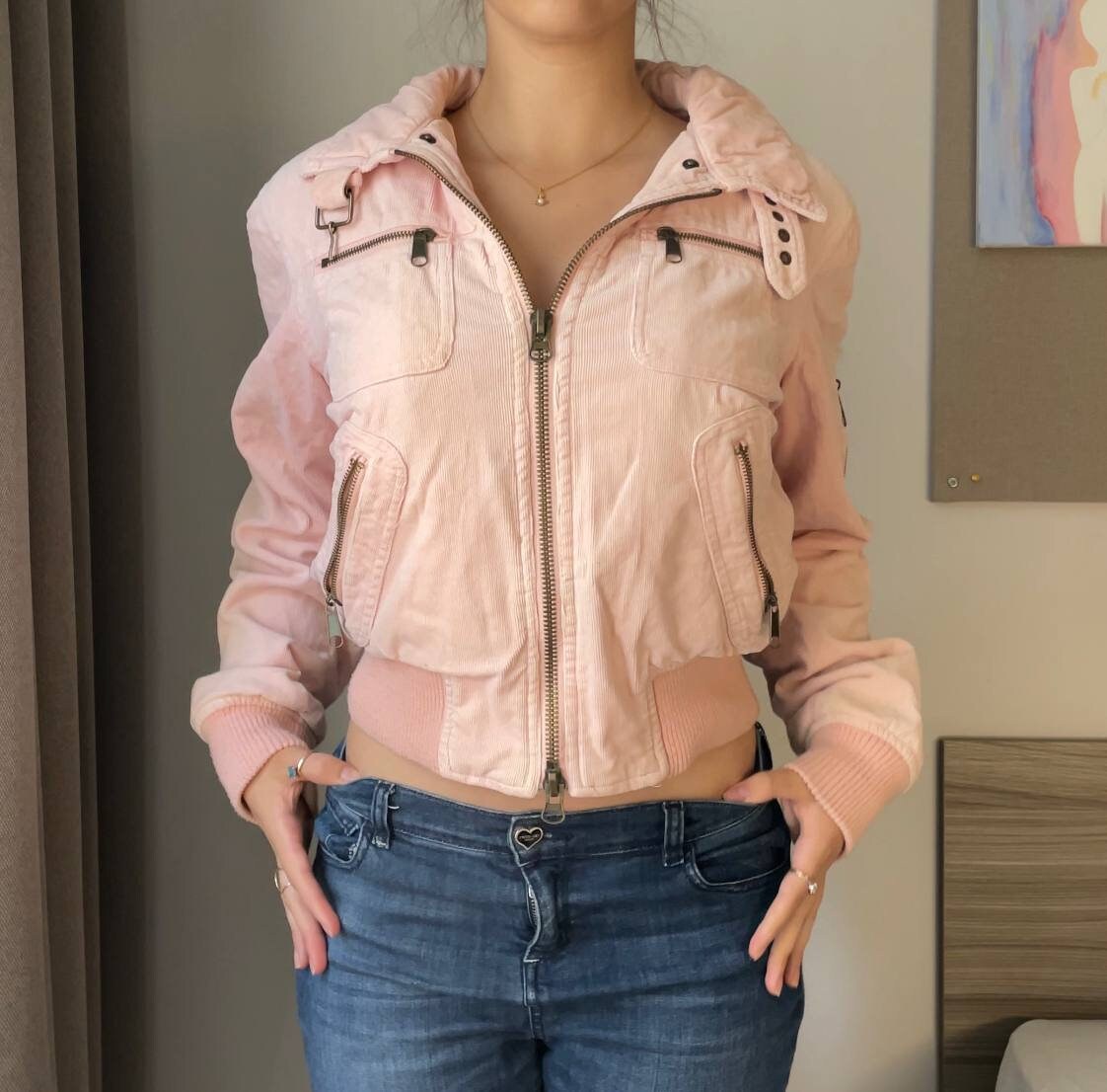 Rampage jacket coat moto jacket biker vintage early 2000s baby pink cargo pockets y2k coquette style old money