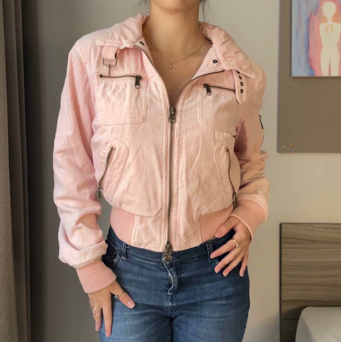Rampage jacket coat moto jacket biker vintage early 2000s baby pink cargo pockets y2k coquette style old money