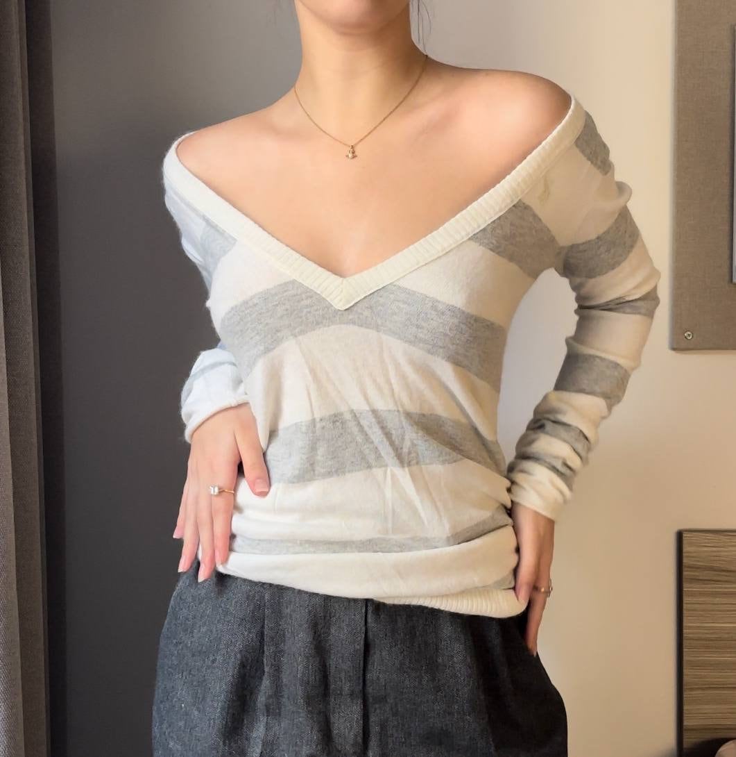 Abercrombie & Fitch Women's Grey and White Jumper