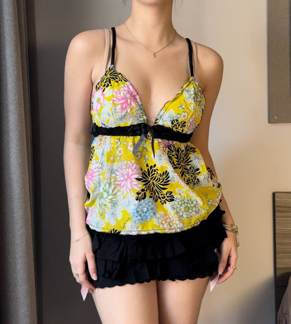 Roberto Cavalli Women's Yellow and Black Crop-top