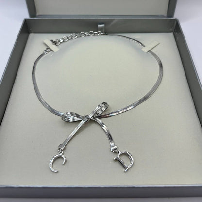 Christian Dior necklace silver bow CD coquette round chocker y2k old money