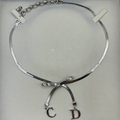 Christian Dior necklace silver bow CD coquette round chocker y2k old money