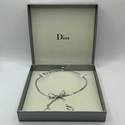 Christian Dior necklace silver bow CD coquette round chocker y2k old money