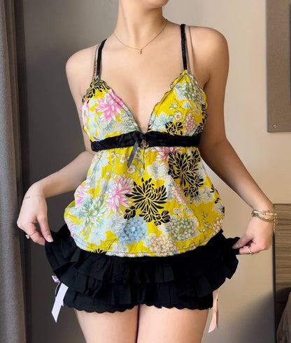 Roberto Cavalli Women's Yellow and Black Crop-top
