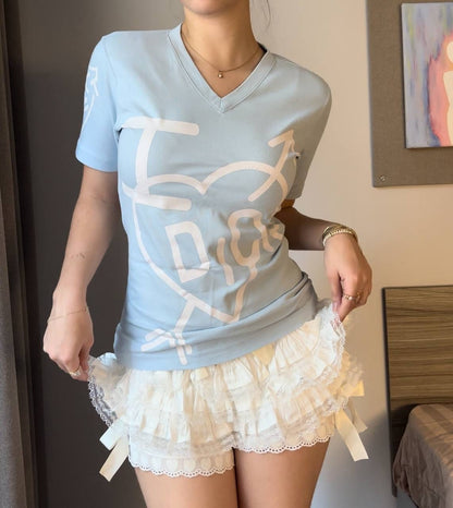 Christian Dior Women's Blue and White T-shirt