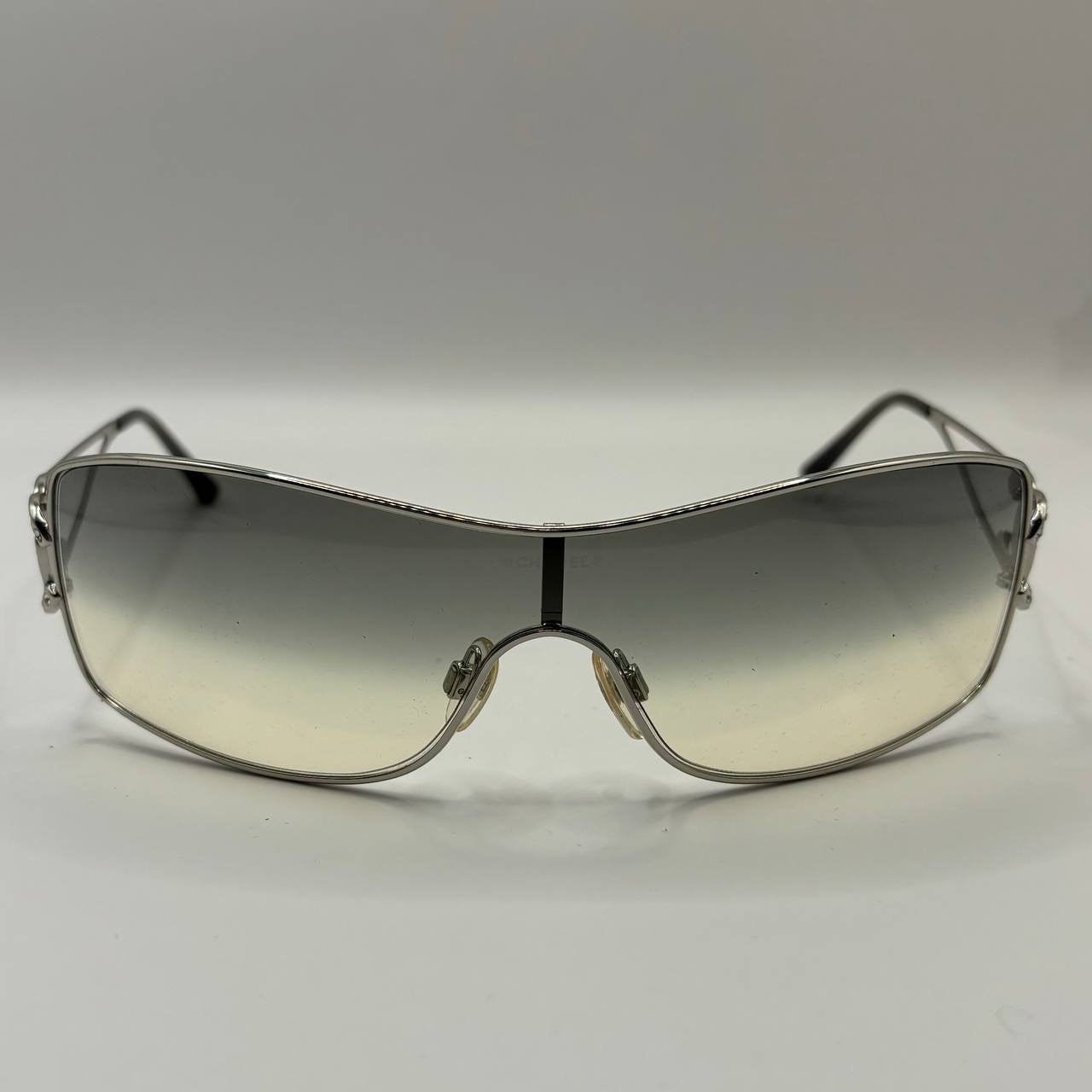 Chanel sunglasses vintage rimless frameless CC diamanté grey tan gradient with silver y2k with logo