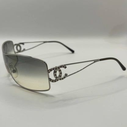 Chanel sunglasses vintage rimless frameless CC diamanté grey tan gradient with silver y2k with logo