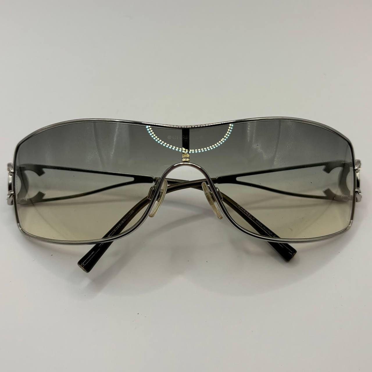 Chanel sunglasses vintage rimless frameless CC diamanté grey tan gradient with silver y2k with logo