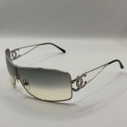 Chanel sunglasses vintage rimless frameless CC diamanté grey tan gradient with silver y2k with logo