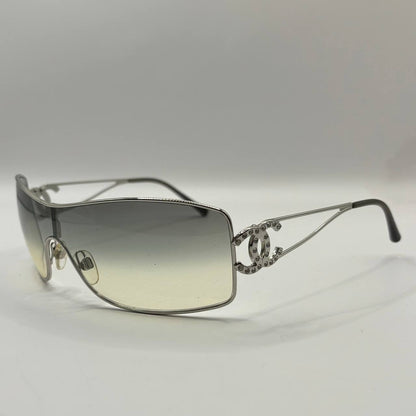 Chanel sunglasses vintage rimless frameless CC diamanté grey tan gradient with silver y2k with logo