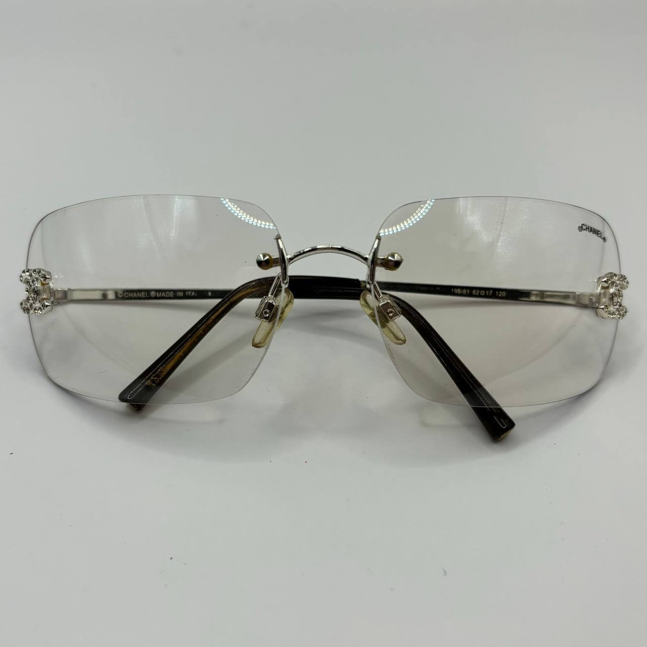Chanel sunglasses vintage rimless frameless CC diamanté transparent with silver y2k with logo