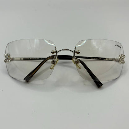 Chanel sunglasses vintage rimless frameless CC diamanté transparent with silver y2k with logo