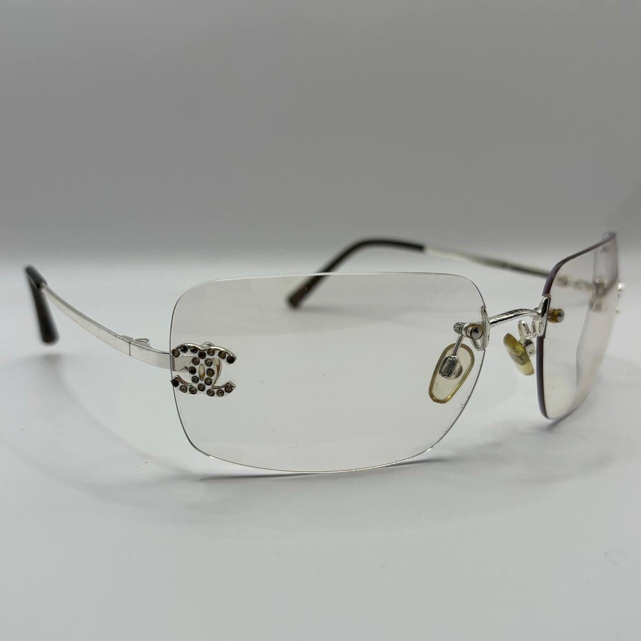 Chanel sunglasses vintage rimless frameless CC diamanté transparent with silver y2k with logo
