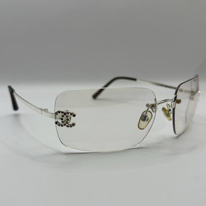 Chanel sunglasses vintage rimless frameless CC diamanté transparent with silver y2k with logo