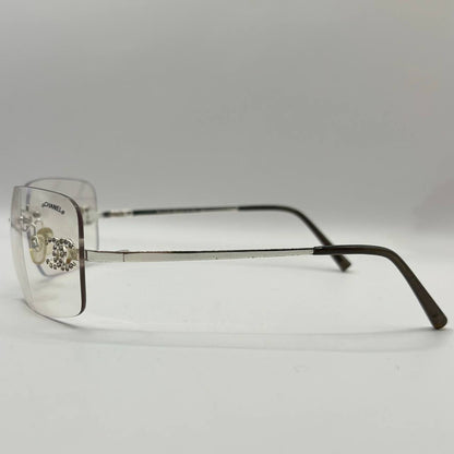 Chanel sunglasses vintage rimless frameless CC diamanté transparent with silver y2k with logo