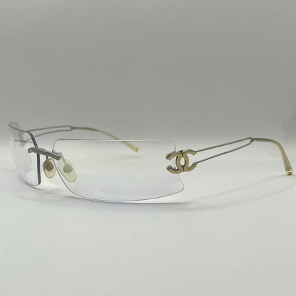 Chanel sunglasses vintage rimless frameless CC chameleon transparent blue glasses y2k with logo