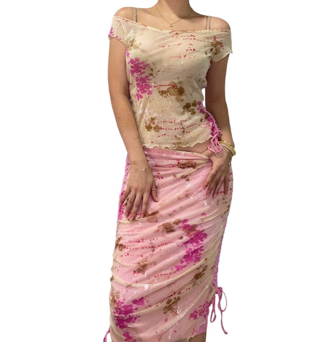 Clips set coord top cami maxi skirt pink mesh summer fairy vintage y2k coquette mermaid