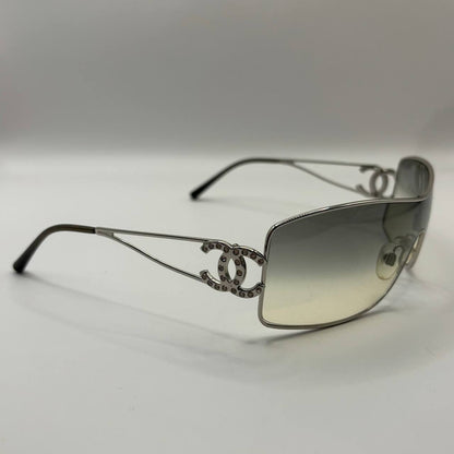 Chanel sunglasses vintage rimless frameless CC diamanté grey tan gradient with silver y2k with logo