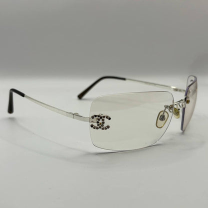 Chanel sunglasses vintage rimless frameless CC diamanté transparent with silver y2k with logo