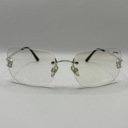 Chanel sunglasses vintage rimless frameless CC diamanté transparent with silver y2k with logo