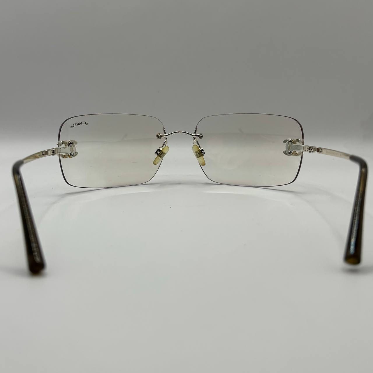 Chanel sunglasses vintage rimless frameless CC diamanté transparent with silver y2k with logo