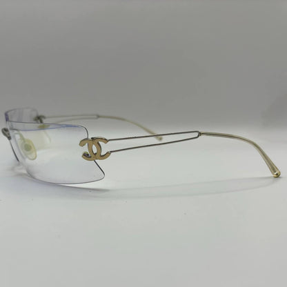 Chanel sunglasses vintage rimless frameless CC chameleon transparent blue glasses y2k with logo
