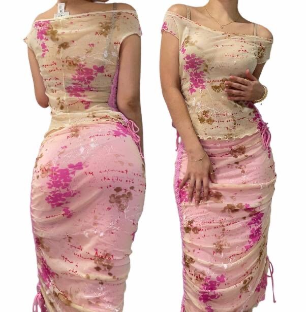 Clips set coord top cami maxi skirt pink mesh summer fairy vintage y2k coquette mermaid