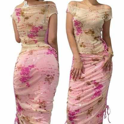 Clips set coord top cami maxi skirt pink mesh summer fairy vintage y2k coquette mermaid