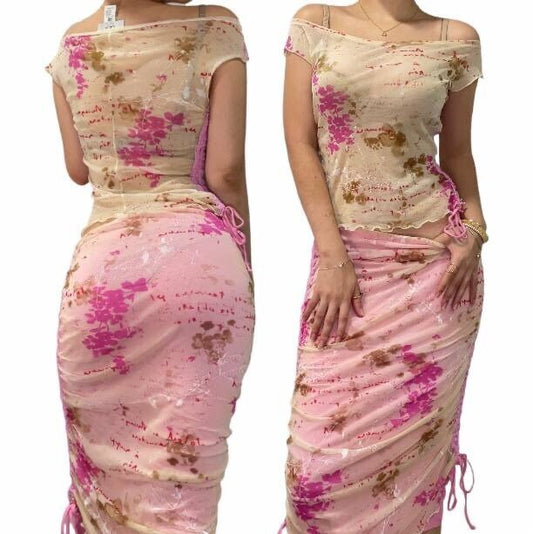 Clips set coord top cami maxi skirt pink mesh summer fairy vintage y2k coquette mermaid