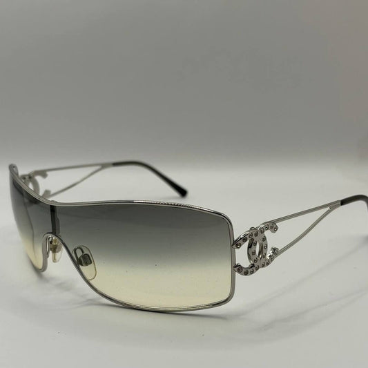 Chanel sunglasses vintage rimless frameless CC diamanté grey tan gradient with silver y2k with logo